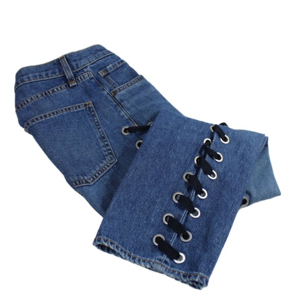 Veronica Beard Inez 10.75 Girlfriend Side Lace Stone Wash Blue Jeans, Size 26 - Picture 8 of 12